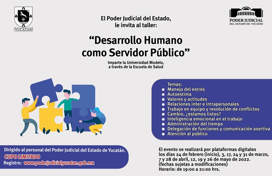 Poder Judicial invita a sus colaboradores a participar en el taller  “Desarrollo Humano como Servidor público”